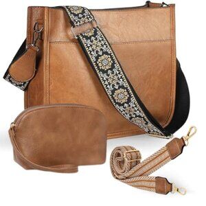 Women's Crossbody Handbags Vegan Leather Purses 2Pcs Hobo Purse Bags Wallet Set